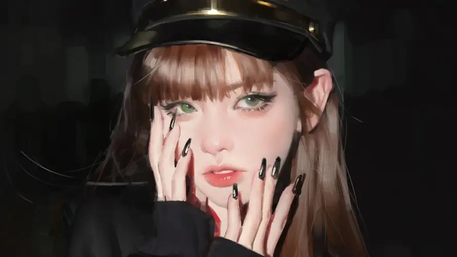 5k手绘壁纸-插画 - 红唇-美女「哲风壁纸」