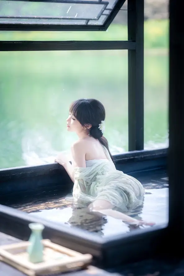 4k临水壁纸 - 国风 - 窗边 - 茶室「哲风壁纸」