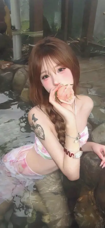 4k休闲壁纸 - 女生 - 水景 - 温泉「哲风壁纸」