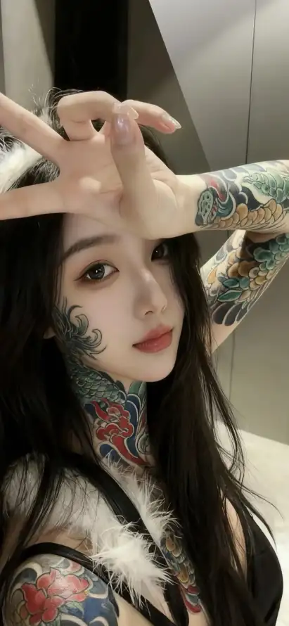 4k真人壁纸 - 纹身 - 花臂 - 长发「哲风壁纸」