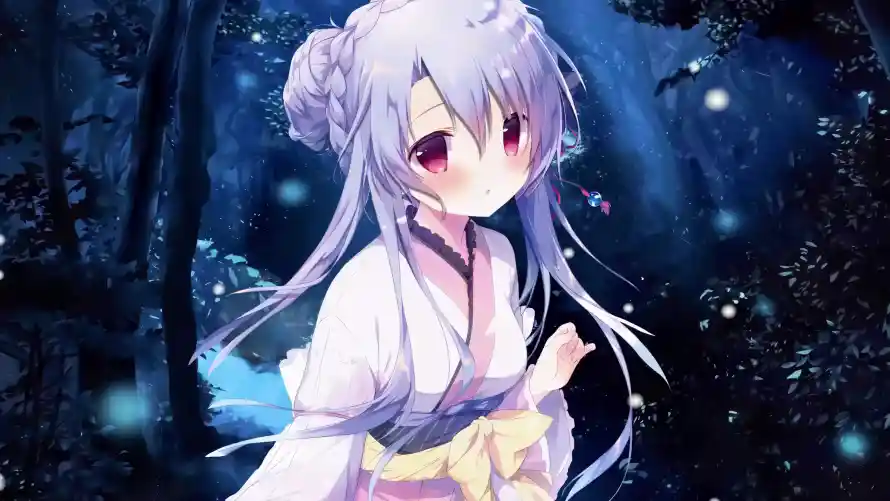 4k和服壁纸-夜晚 - 森林-粉瞳「哲风壁纸」