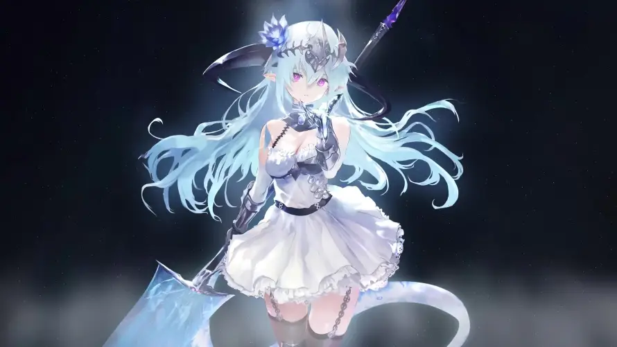 4k少女壁纸-法杖 - 白裙-蓝发「哲风壁纸」