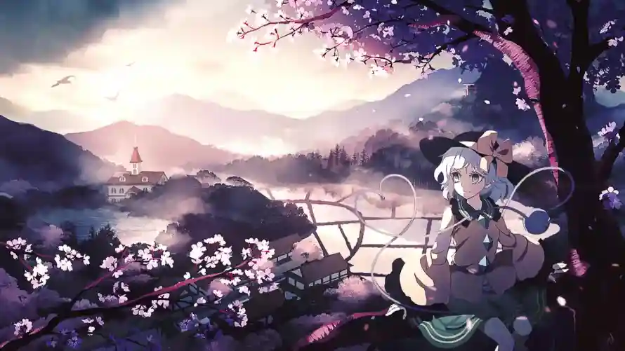 2k坐姿壁纸-山脉 - 插画-樱花「哲风壁纸」