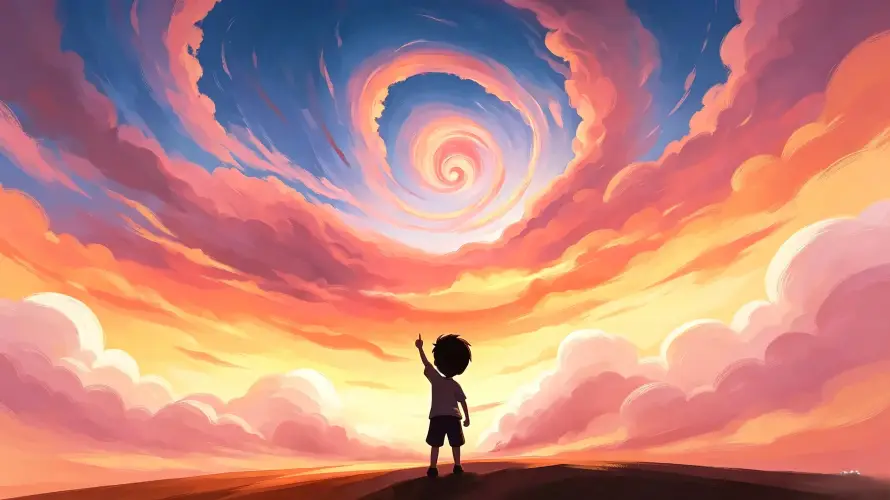 3k剪影壁纸-天空 - 小孩-幻想「哲风壁纸」