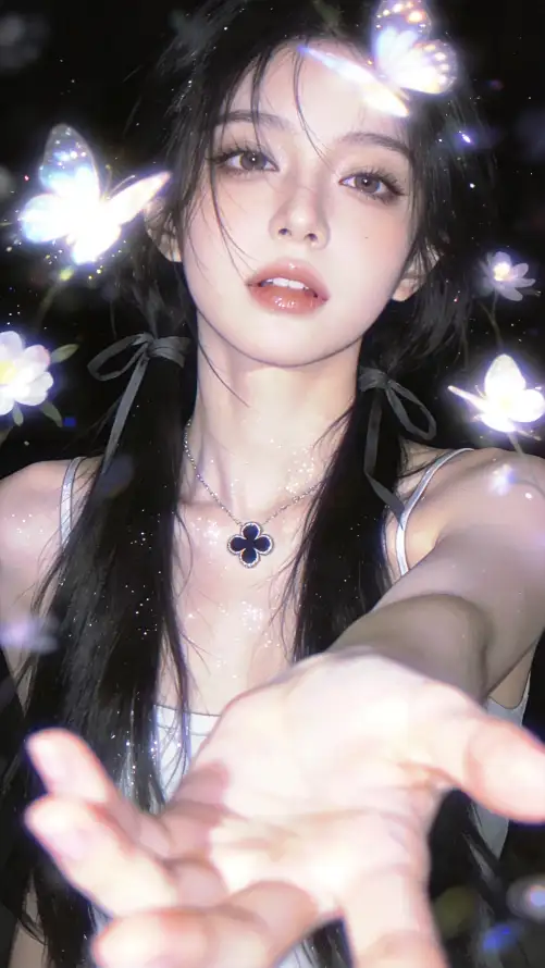 4k伸手壁纸 - 发光 - 吊带 - 少女「哲风壁纸」