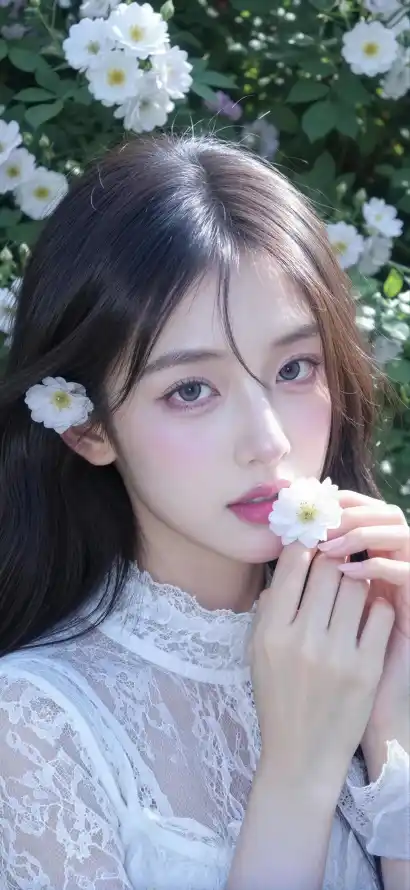 4k少女壁纸 - 花 - 户外 - 淡妆「哲风壁纸」