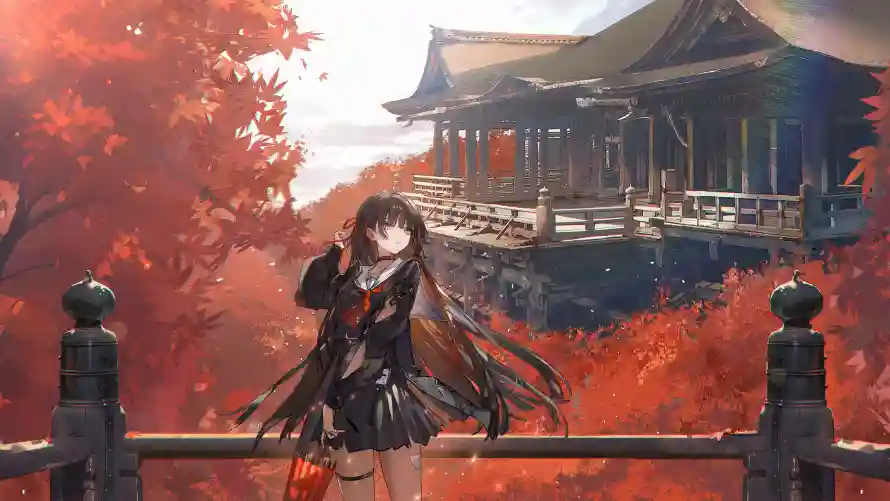 4k少女壁纸-jk - 枫叶-秋天「哲风壁纸」