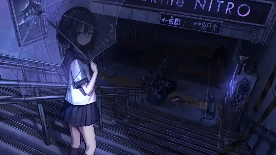 4k夜晚壁纸-学生 - 都市-雨伞「哲风壁纸」