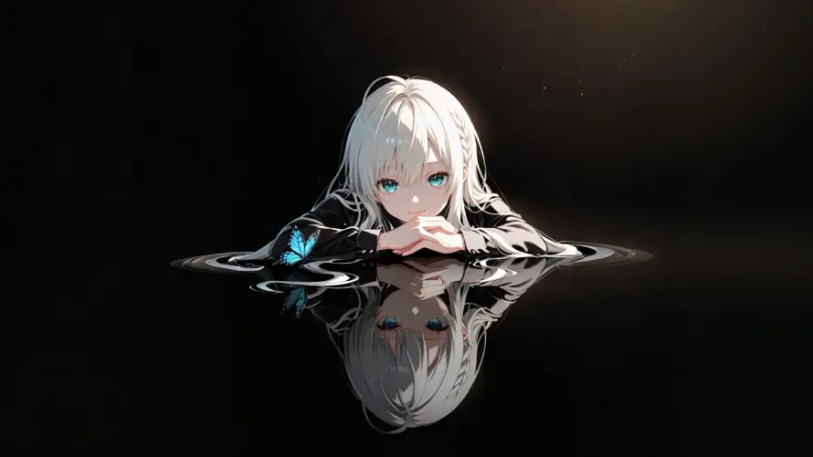 2k倒影壁纸-动漫 - 少女-水面「哲风壁纸」