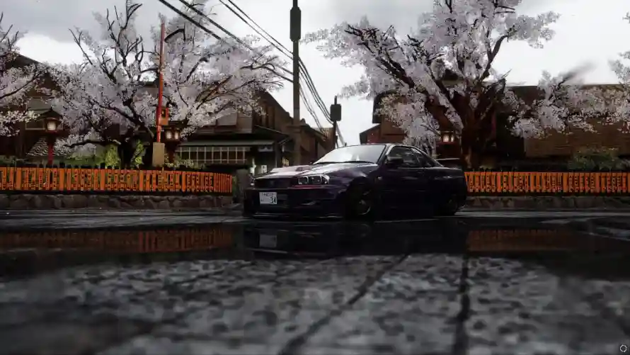 2k日产壁纸-樱花 - 积水-跑车「哲风壁纸」