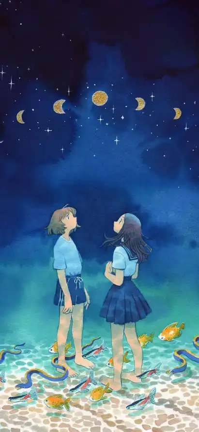4k夜晚壁纸 - 少女 - 插画 - 星月「哲风壁纸」