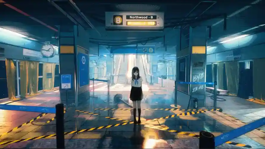 2k室内壁纸-少女 - 灯光-短裙「哲风壁纸」