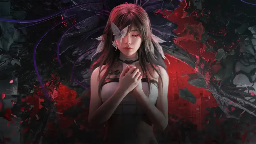 2k女孩壁纸-暗调 - 红花-蝴蝶「哲风壁纸」