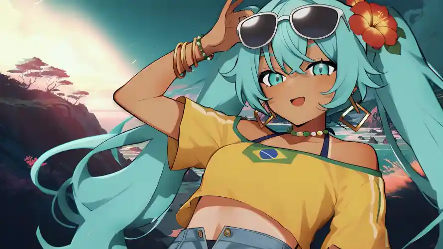 4k墨镜壁纸-夏日 - 少女-蓝发「哲风壁纸」