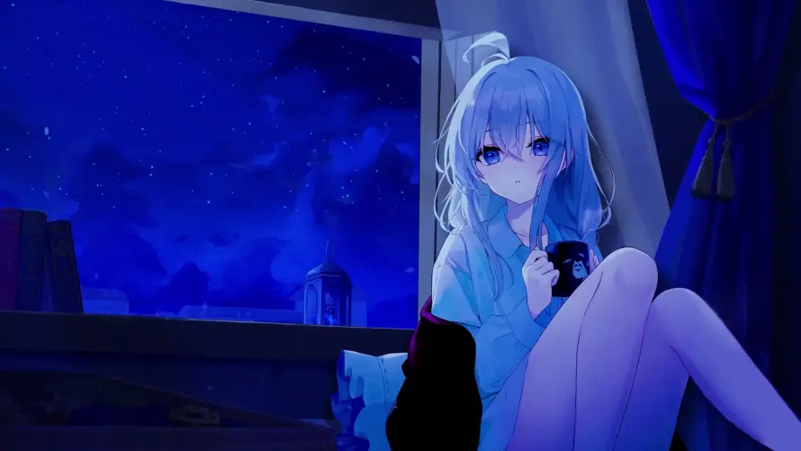 4k动漫壁纸-夜晚 - 少女-居家「哲风壁纸」