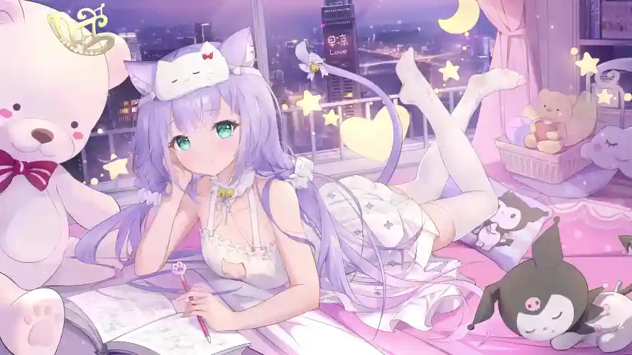 4k卧室壁纸-少女 - 星星-月亮「哲风壁纸」