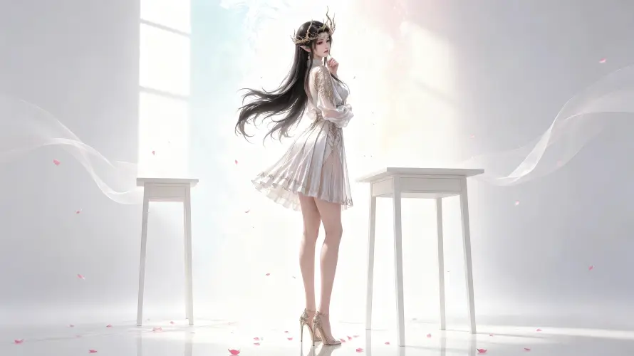3k白裙壁纸-美女 - 长发-长腿「哲风壁纸」
