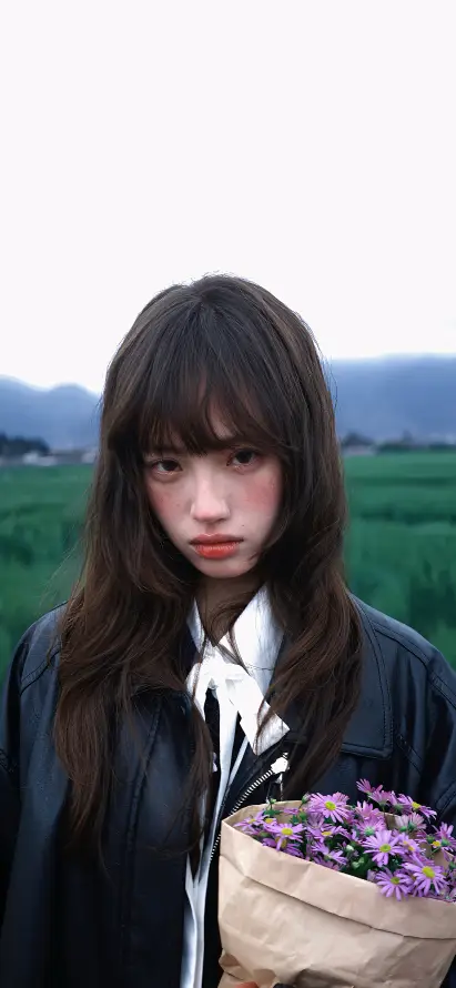 4k少女壁纸 - 户外 - 皮衣 - 草地「哲风壁纸」
