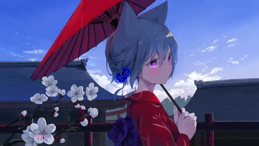 2k和服壁纸-和风 - 樱花-猫耳「哲风壁纸」