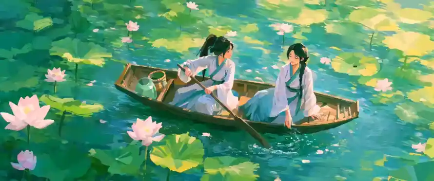 2k划船壁纸-古装 - 国风-夏日「哲风壁纸」