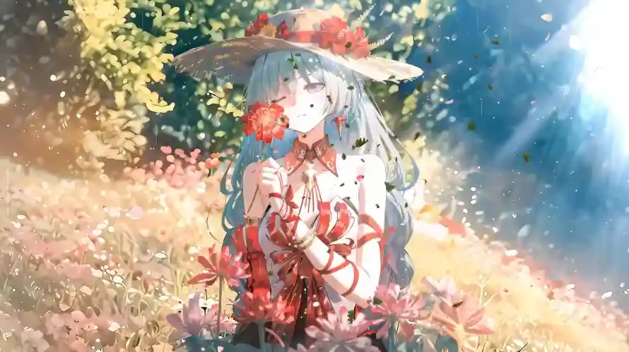 2k户外壁纸-插画 - 红花-草地「哲风壁纸」