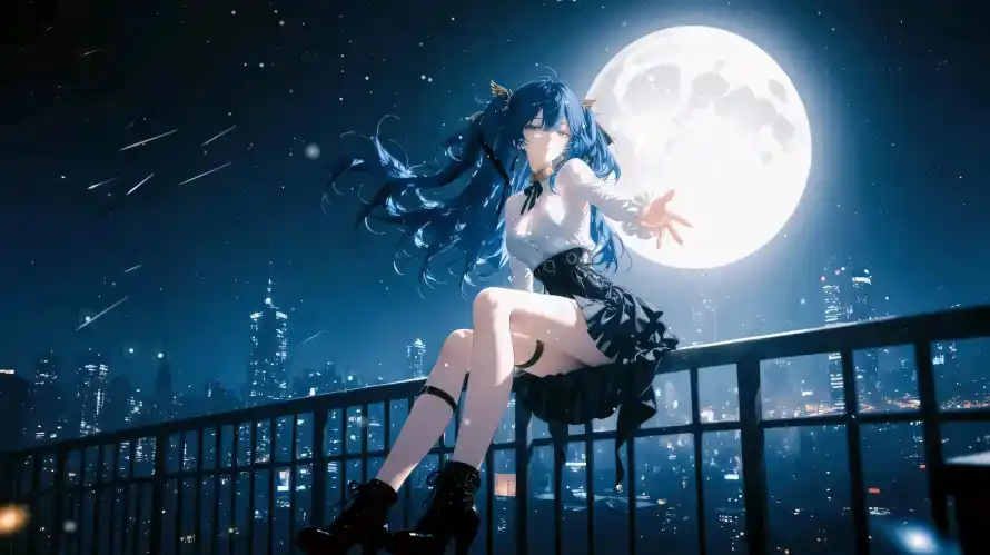 2k城市壁纸-夜晚 - 月亮-栏杆「哲风壁纸」