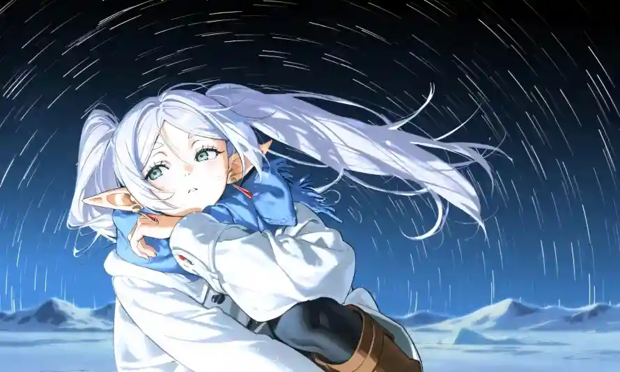 2k少女壁纸-流星 - 白发-雪地「哲风壁纸」
