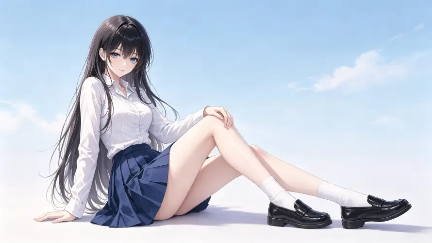 3k坐姿壁纸-白云 - 皮鞋-美女「哲风壁纸」