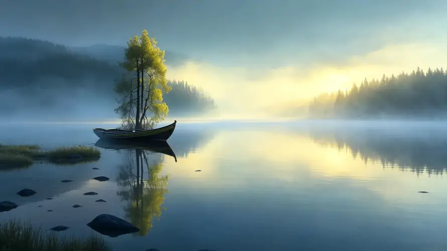 3k倒影壁纸-好看 - 小船-日出「哲风壁纸」