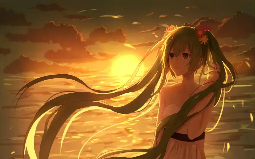 4k动漫壁纸-少女 - 日落-暖光「哲风壁纸」