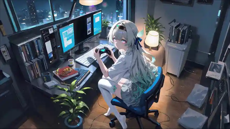 4k台灯壁纸-夜晚 - 室内-少女「哲风壁纸」