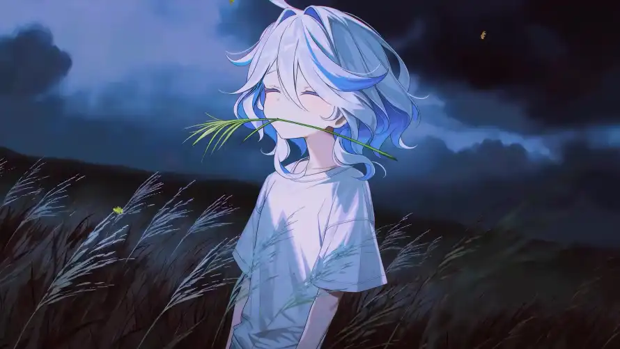 4k原神壁纸-夜晚 - 少女-草叶「哲风壁纸」