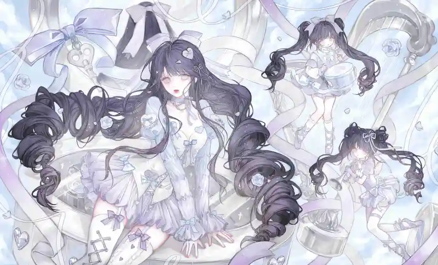4k卷发壁纸-少女 - 插画-洋装「哲风壁纸」