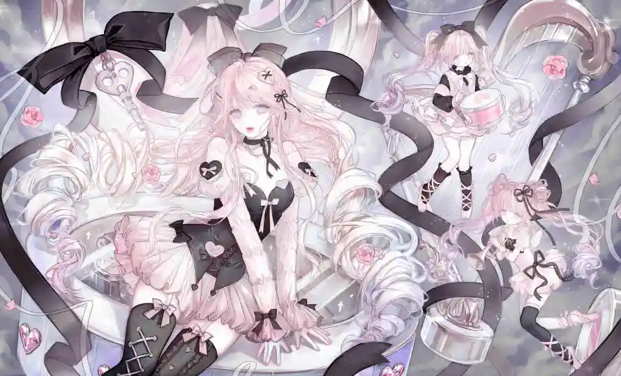 4k丝带壁纸-少女 - 插画-粉发「哲风壁纸」
