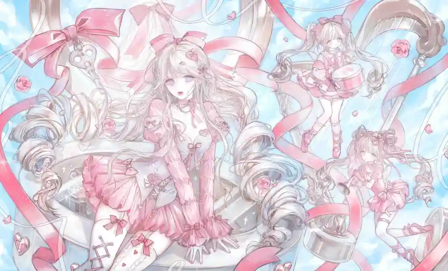 4k丝带壁纸-少女 - 插画-白丝「哲风壁纸」