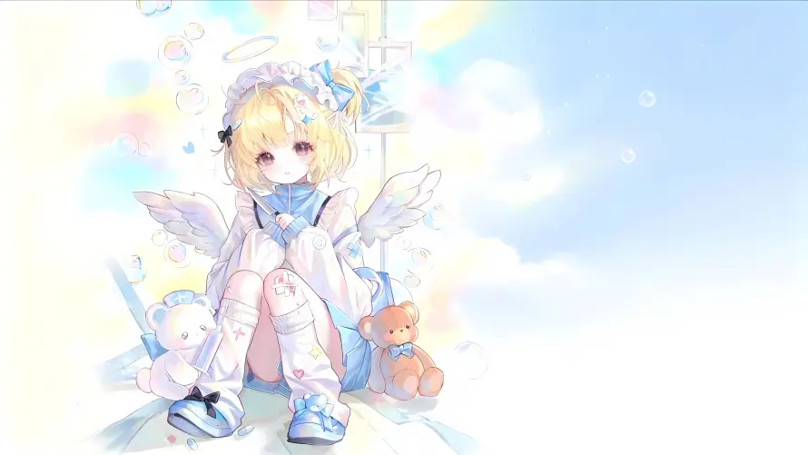 4k天使壁纸-小熊 - 少女-清新「哲风壁纸」
