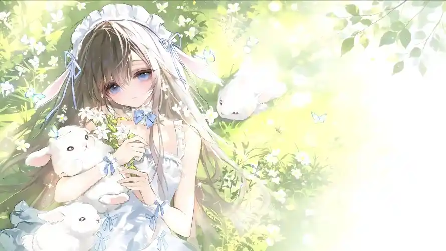4k兔子壁纸-兔耳 - 少女-清新「哲风壁纸」