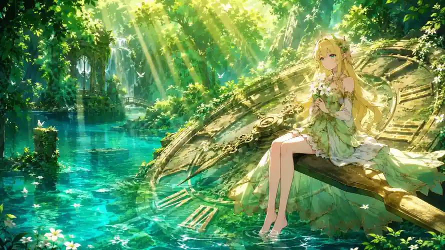 4k少女壁纸-插画 - 森林-水面「哲风壁纸」