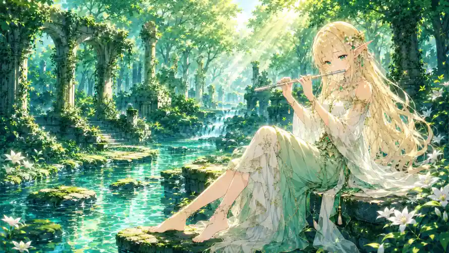 4k少女壁纸-插画 - 森林-溪流「哲风壁纸」
