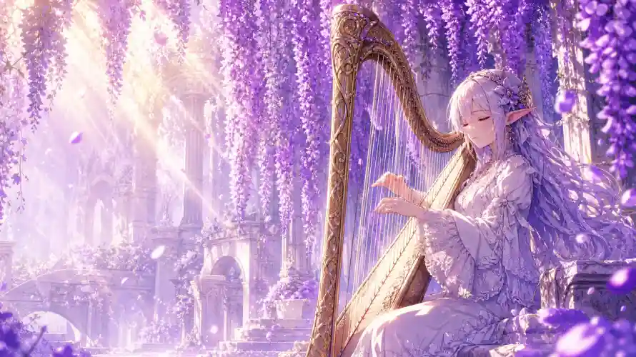 4k少女壁纸-尖耳 - 弹奏-插画「哲风壁纸」