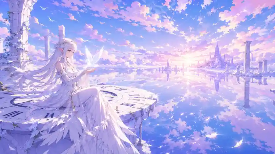4k云朵壁纸-天空 - 少女-插画「哲风壁纸」