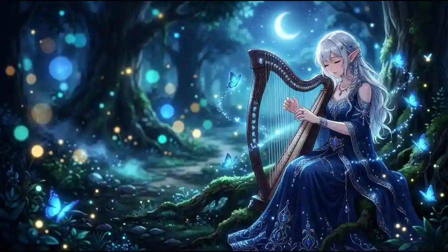 4k少女壁纸-弯月 - 插画-月夜「哲风壁纸」