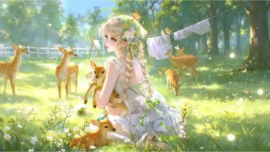 2k少女壁纸-鹿 - 森林-治愈「哲风壁纸」