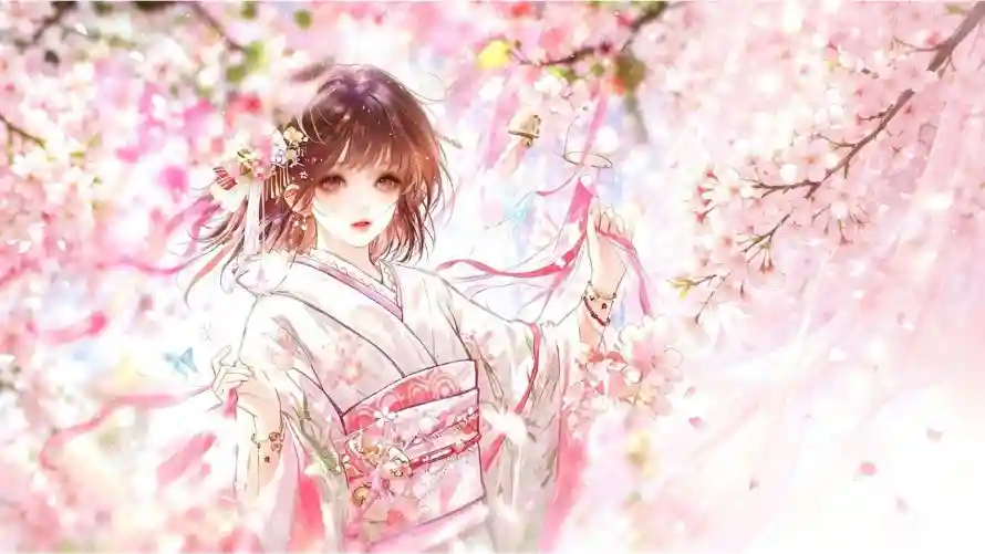 2k丝带壁纸-和服 - 少女-插画「哲风壁纸」