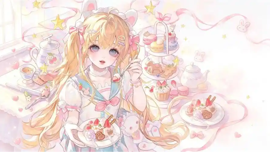 2k可爱壁纸-少女 - 甜点-紫眸「哲风壁纸」