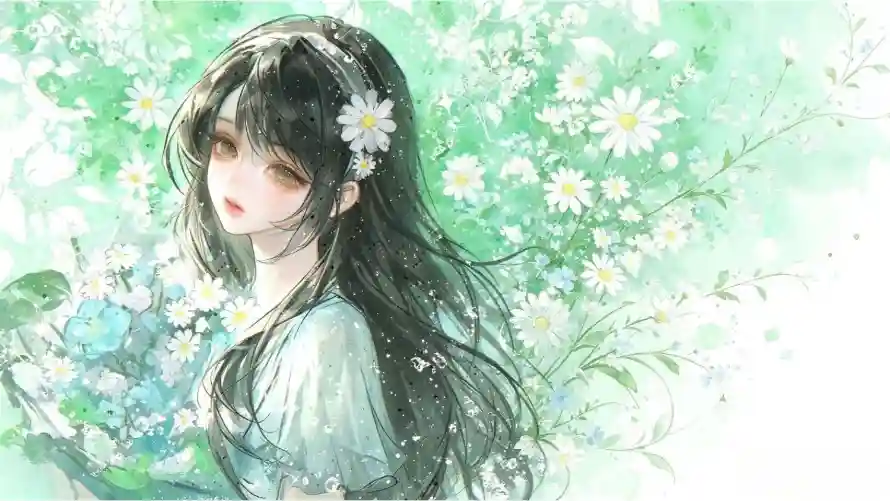 2k少女壁纸-插画 - 花朵-萝莉「哲风壁纸」