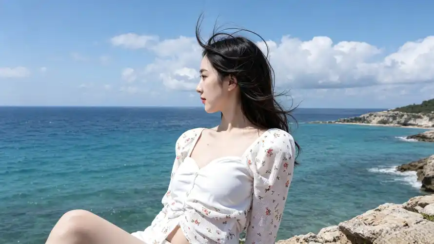 3k侧颜壁纸-大海 - 少女-海边「哲风壁纸」