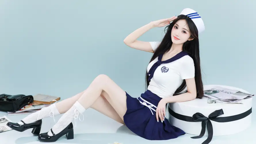 4k人像壁纸-坐姿 - 少女-白袜「哲风壁纸」