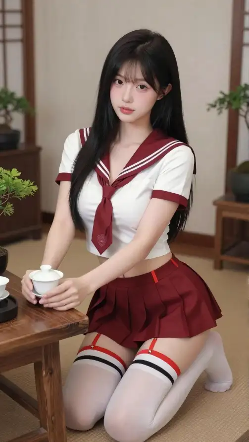 4k盆栽壁纸 - 美女 - 茶杯 - 跪姿「哲风壁纸」