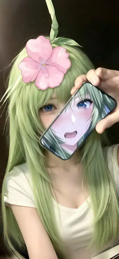 4k手机壁纸 - 绿发 - 美女 - 自拍「哲风壁纸」